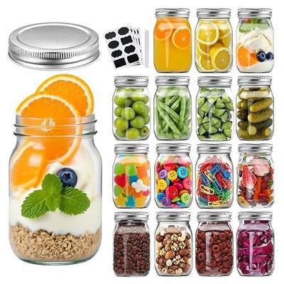 Accguan 16Pack 16oz Glass Mason Jars with Regular Airtight Lids, Clear Glass Jars Ideal for Canning, Pickling, Meal Prep, Jam, Honey, DIY Shower/Wedding Favors, Labels & Pen Included,Pint Canning Jars