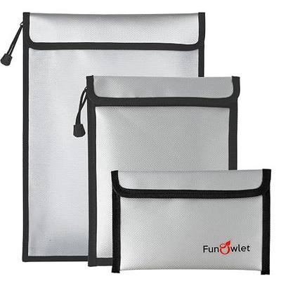 Fireproof Waterproof Money Document Bag, 3Pack Safe Pouch | Fire and Water Resistant ,Zipper Storage Organizer, for Important Papers, Cash, Passports, Jewelry & Electronics, Gray