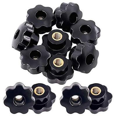 15Pcs M10 Star Knob Clamping Handle Nut Through Hole Set Brass Female Threaded Handle Screw On Knob Grip Black Plastic