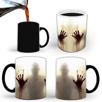 Halloween Coffee Mug, Horror Gifts for Men Women, Zombie Ceramic Mug | Funny Color Changing Coffee Cup(11oz), Novelty Gifts for Halloween Christmas Birthday, Gag White Elephant Gifts (1pc)