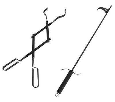 36-Inch Fireplace Fire Pit Campfire Poker Stick and 26-Inch Campfire Fireplace Tongs, Log Grabber, Camping, Wood Stove, Outdoor and Indoor Use, Black Solid Steel