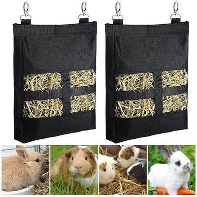 Frienda 2 Pcs Guinea Pig Hay Bag 11 x 9.1 Inch Guinea Pig Hanging Hay Feeding Bag Storage Dispenser for Chinchilla Hamster Bunny Small Animal Pet(Black)