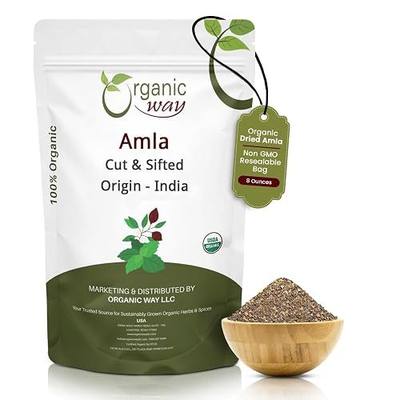 Organic Way Dried Amla/Indian Gooseberry Cut & Sifted (Phyllanthus emblica) - Organic & Kosher Certified | Raw, Vegan, Non GMO & Gluten Free | USDA Certified | Origin - India (1/2LBS / 8Oz)