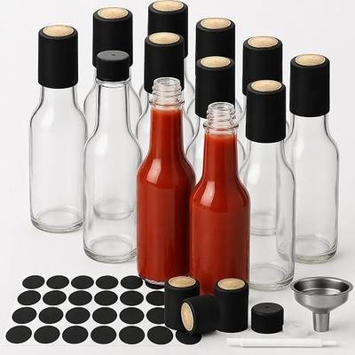 WERTIOO Hot Sauce Bottles, 12-Pack 5oz Glass Hot Sauce Containers with Caps & Funnel - Small Refillable Bottles for Homemade Oil, Vinegar - Great for Kitchen Use, Gifting, Sample Packaging