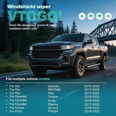 VTOGOI OEM Quality 26''+16'' Windshield Wiper Blades,Premium All-Seasons J-Hook Replacement Wiper Blades (2 Pack)