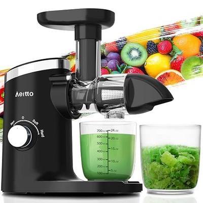 Juicer Machines, Aeitto Cold Press Juicer with Soft & Hard Modes, Quiet Motor, Reverse Function, Juice Extractor Vegetable and Fruit, Masticating Juicer, Charcoal Black