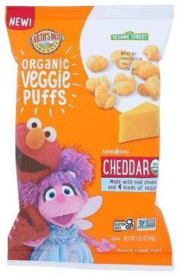 Earth's Best Organic Veggie Puffs for Toddlers 2 Years Old and Up, Cheddar Flavor, 1.55 Ounce Bag