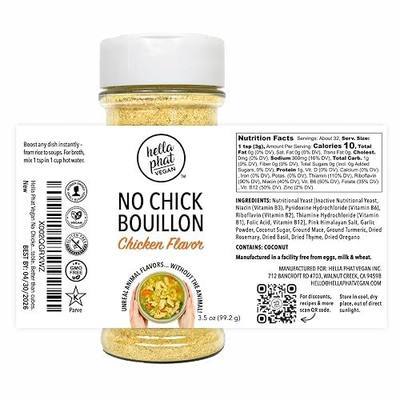 Hella Phat Vegan No Chick Bouillon - Lower Sodium, Flavor-Packed Vegan Broth Powder - Gluten-Free, Non-GMO for Soups, Ramen, Gravy & More - Easy-Dispense, Leak-Proof Shaker Bottle