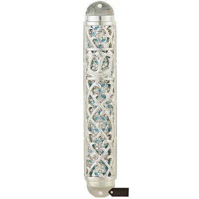 Matashi Mezuzah for Door with Scroll, Hand Painted Enamel Mezuzah | Embellished w/Hebrew Shin & Crystals, Home Door Wall Decor Jewish Holiday Housewarming Present House Blessing Gift (7 in)