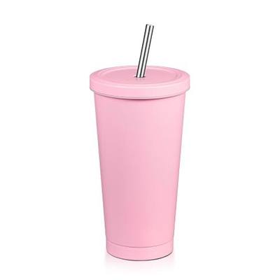 MEWAY 16oz Tumbler with Straw & Lid,Travel Mug Gift Vacuum Insulated Coffee Beer Cup - 18/8 Stainless Steel Water Bottle (Pink,1)