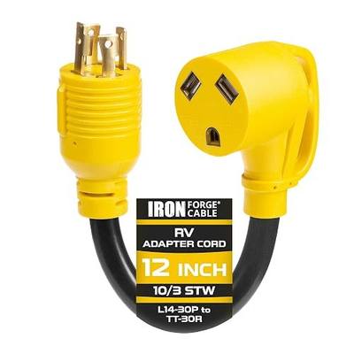 Iron Forge Cable 30 Amp RV Adapter, L14-30P to TT-30R, STW | 10/3 STW Cable, L14-30P to TT-30R - For RVs, Campers & Travel Trailers