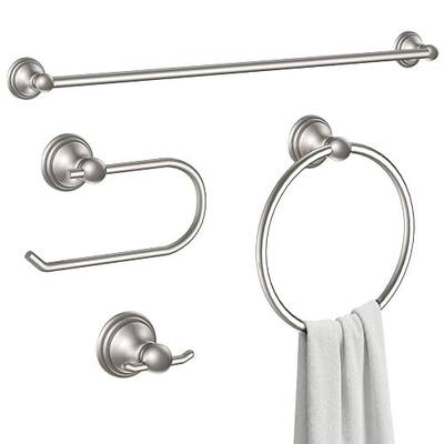 Formosa Design Hardware Classic 4-Piece Bathroom Accessories Set, 24-inch Towel Bar, Toilet Paper Holder, Towel Ring, and Robe Hook, Durable Zinc Alloy & Stainless Steel, (Brushed Nickel Finish)