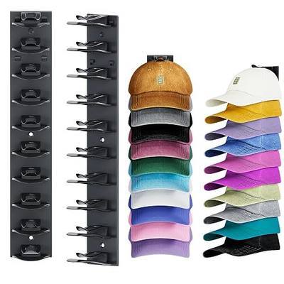 Hat Organizer for Baseball Caps, 2 Pack Hat Rack for Wall, Hat Holder Hanger Hanging, Cap Organization and Storage for Door & Closet - 20 Hooks - Strong Adhesive & Screws (Matte Black)