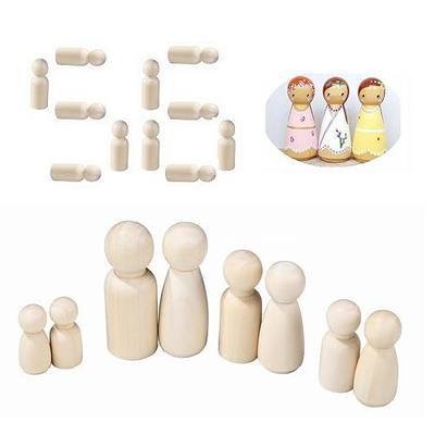 56 PCS Unfinished Natural Wooden Peg Dolls | Little Wooden peg People for Painted or Craft