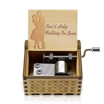 Can't Help Falling in lo Wood Music Box Hand-Operated Antique Engraved Cute Musical Boxes Gift for Love One, Boyfriend, Girlfriend, Husband,Wife Birthday/Wedding Day/Christmas Day Present