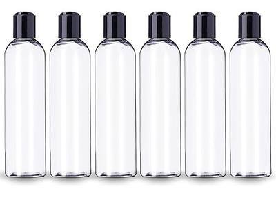 ljdeals 8 oz Clear Plastic Empty Bottles with Black Disc Top Caps, Refillable Containers for Shampoo, Lotions, Cream and More Pack of 6, BPA Free, Made in USA