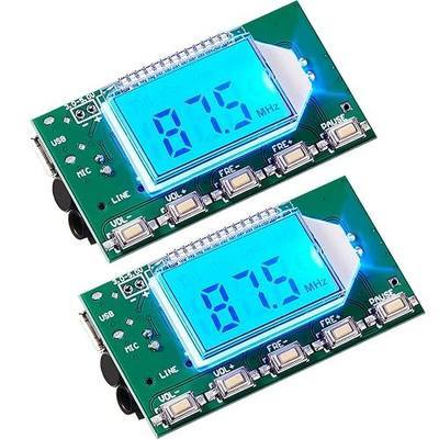2 Pieces Digital FM Transmitter Module Stereo FM Transmitter DSP PLL 76.0-108.0MHz Stereo Frequency Modulation with LCD Display Line/USB/Mic Input, DC 3.0V - 5.0V