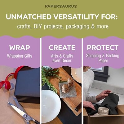 Black Kraft Paper Roll - 100% Recyclable Black Construction and Craft Paper Roll - 17.75 Inch x 200 Feet