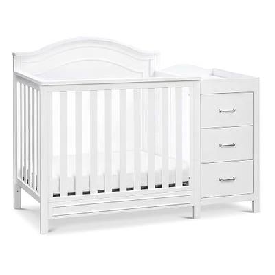 Davinci Charlie 4-in-1 Convertible Mini Crib and Changer Combo in White, Greenguard Gold Certified | Greenguard Certified Mini Crib Convertible to Toddler Bed, Daybed, Twin-Size Bed - Changing Table Combo w/ Extra Storage