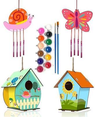Home Composer 4 Pack DIY Bird House Wind Chime Kits for Children to Build and Paint, Wooden Arts and Crafts for Kids Girls Boys Toddlers Ages 8-12 4-6 6-8