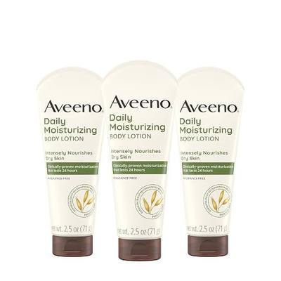 Aveeno Daily Moisturizing Body Lotion, Gentle Lotion Nourishes Dry Skin with Moisture, Sooth-ing Prebiotic Oat, Fragrance-Free, Non-Comedogenic, Travel-Size, 2.5 fl. oz, 3 Pack