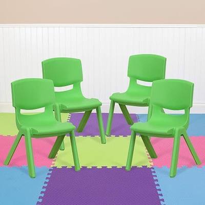 EMMA + OLIVER 4 Pack Green Plastic Stackable School Chair with 10.5" H Seat, Preschool Chair