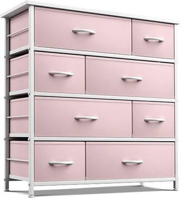 Sorbus Dresser with 8 Drawers - Furniture Storage Chest for Kid’s, Teens, Bedroom, Nursery, Playroom, Clothes, Toys - Steel Frame, Wood Top, Fabric Bins (Pink)