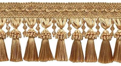 DÉCOPRO 10cm (4") Crown Tassels and Diamond Beads on Fancy Scroll Gimp Braid | Fringe Trim (BTFCT4-PY), Champagne Gold Solid #83 (Champagne Gold), 5 Yards (15 ft/4.5m)