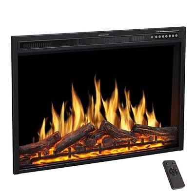 R.W.FLAME 36" Electric Fireplace Insert, Realistic Log Recessed Electric Stove Heater, 4 Color Adjustable Flames, 8 H Timer, 5 Brightness Settings, 750/1500W Touch Screen, Remote Control (37''X27'')