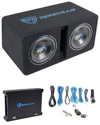 Rockville DK510 Package Dual 10" K5 Car Subwoofer Enclosure with DB12 Amp | Loaded Sub, 600W RMS, 2400WPeak, 2 Ohm, Mono Class D MOSFET Amp, Bass Knob, Subsonic Filter, 4-Gauge Wiring Kit