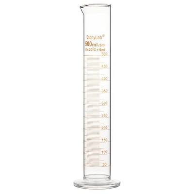 stonylab 1-Pack Graduated Cylinder, Borosilicate Glass 500 ml Heavy Wall Graduated Glass Measuring Cylinder