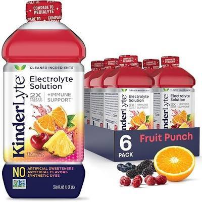 Kinderlyte Electrolyte Solution, 2X Faster Hydration vs. Water Alone, No Artificial Sweeteners or Flavors, No Synthetic Dyes, Fruit Punch, for Kids and Adults, 33.8 fl oz (Pack of 6)