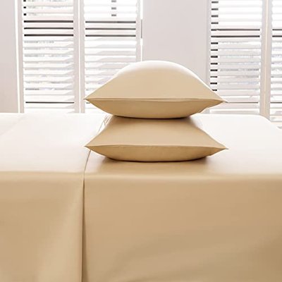 6 Piece Bed Sheet Set, 100% Natural Cotton Sheets & Pillowcase Set, Soft and Breathable, Long Staple Combed, 500 Thread Count, Soft & Silky Sateen Weave, 15 Inch Deep Pocket (Full, Taupe)