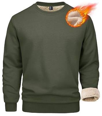 MAGCOMSEN Men's Sherpa Lined Sweatshirts Fleece Pullover Basic Tops Warm Crewneck Winter Sweatshirt