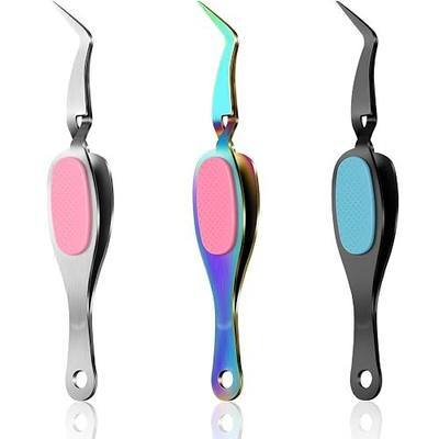 Honoson 3 Pcs Craft Tweezers Cross Locking Precision Curved Tweezers Soft-grip Stainless Steel Tool Pointed Tip Cutting Pliers for DIY Craft Jewelry Eyelash Extensions Nail Beading Tool