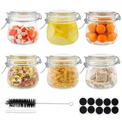 17oz Glass Jars with Airtight Lids, Wide Mouth Mason Jars with Leak Proof Rubber Gasket for Kitchen, Clear Glass Storage Containers for Snacks, Jams, Candy, 6 Pack(500ML), Round