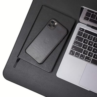 Vine Creations Leather Desk Mat 24" x 17", Desk Protector, PU Leather Desk Pad, Non Slip Small Desk Pad Mat, Desk Blotter, Desk Pads on Top of Desks, Home or Office Small Desk Mat (Black)