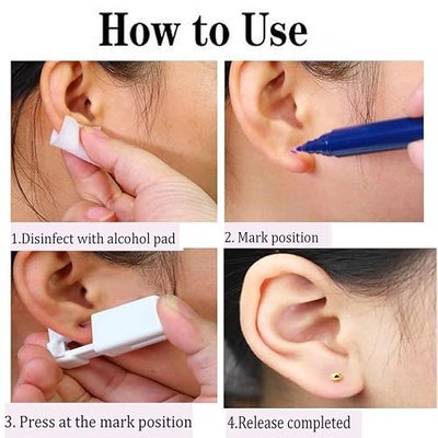 2 Pack Self Ear Piercing Gun Earring,Disposable Piercing Kit No Pain Easy Use Ear Piercing Gun Kit Tool with Stud and With Alcohol Pad (3mm Gold Peas) …