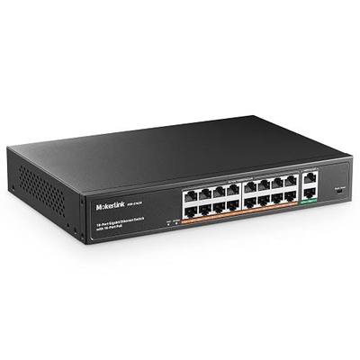 MokerLink 18 Port Gigabit PoE Switch, 16 Gigabit PoE+ Ports, 2 Gigabit Uplink, 250W IEEE802.3af/at, Metal Rackmount Unmanaged Plug and Play Ethernet Switch