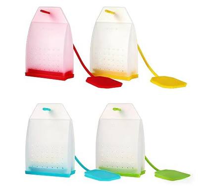 4 Pack Reusable Silicone Tea Bags Loose Leaf Tea Infuser Strainer Set Premium Tea Filter with Long Rope for Tea Cups Mugs and Teapots (Colors Random)