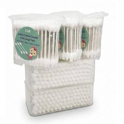 400pcs CGR Baby Safety Cotton Swabs with Large Tips for Newborn Babies Kids | With paper sticks, featuring 2 reusable plastic boxes and 3 convenient refill bags for daily care, 5x80pcs total 400pcs