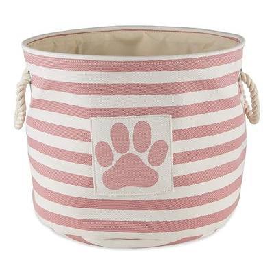 Bone Dry Pet Storage Collection Striped Paw Patch Bin, Rose, Small Round