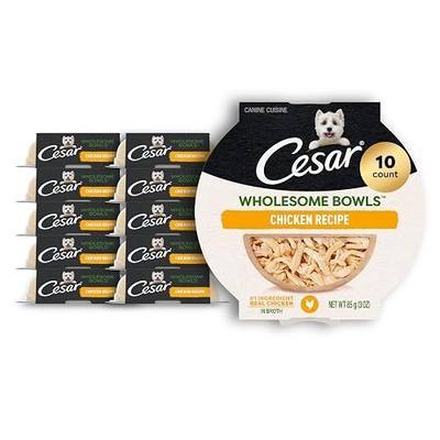 Cesar Wholesome Bowls Wet Dog Food, Chicken Recipe, 3 oz, 10 Count | Real chicken #1 ingredient, slow-cooked, 7 key ingredients, no by-products or artificial flavors, easy to digest