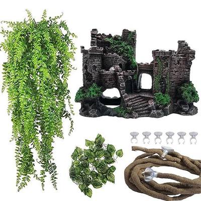 PINVNBY Reptile Resin Castle Decoration,Bearded Dragon Habitat Accessories Crested Gecko Hideouts Cave Reptiles Vines Flexible Jungle Climbing Vines Decor for Chameleon Snake Gecko Lizard(4 Pcs)