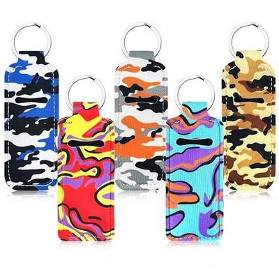 M&C Music Color 5pcs Lipstick Balm Holder Keychains Neoprene Chapstick Holder Keychain, Cute Design Neoprene Lip Balm Keychain Holder