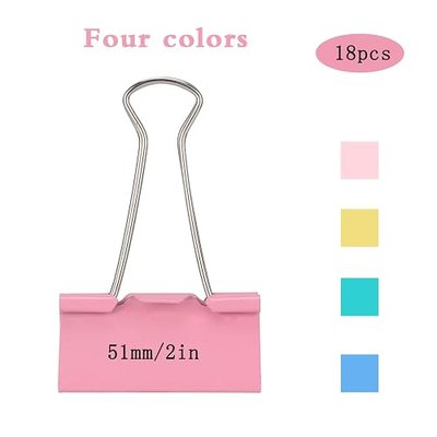 18 Pcs Binder Paper Clips, Limque Extra Large 2inch/51mm Size for Office,Teacher Gifts and Kitchen,Colored Binder Clips (2inch-18)