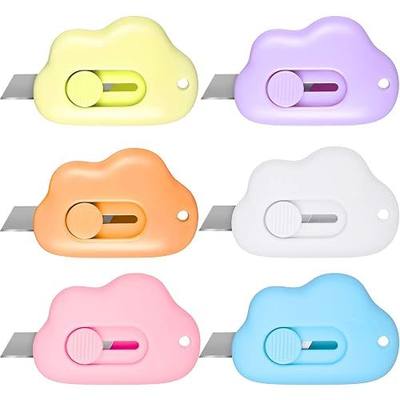 Zonon 6 Pieces Mini Cloud Letter Opener Retractable, Small Cute Box Cutter Keychain, Tiny Utility Retractable Knives Letter Opener for Envelope Package Carton Portable Key Chain Hole Slitter School