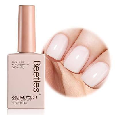 Beetles Milky White Gel Nail Polish, 15ml Neutral Jelly Nude Nail Polish | Base Color Nail Concealer Sheer Translucent Effect Soak Off UV LED French Nail Art Salon DIY Manicure Gift for Women 0.5Oz