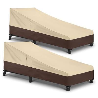 Arcedo Waterproof Outside Lounge Chair Covers 2 Pack, Heavy Duty Patio Chaise Lounge Covers for Outdoor Furniture, Protect Your Pool Chairs in Winter, 80" L x 32" W x 25" H, Beige and Brown