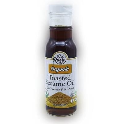 De La Rosa Toasted Sesame Oil, Cold Pressed Organic Toasted Sesame Seeds Oil, Vegan, Non GMO & Gluten Free, Pure Sesame Oil for Cooking, Salad Dressing & Marinades, 8oz (Pack of 1)